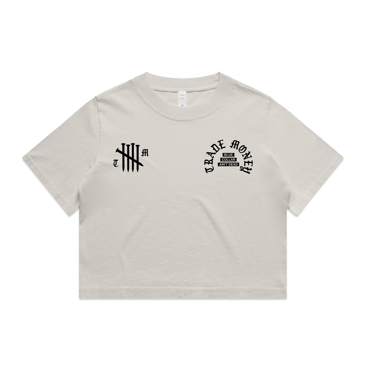 Blue Collar Aint Dead Crop Top, Faded White