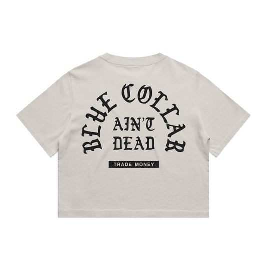 Blue Collar Aint Dead Crop Top, Faded White